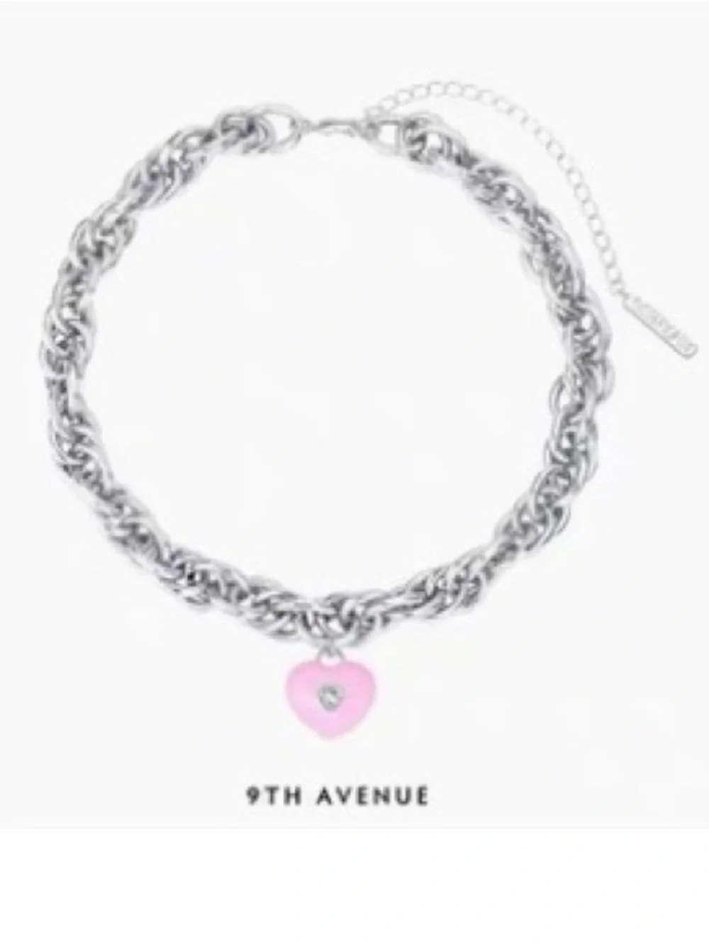 9th Avenue Silver Necklace with Pink Heart Charm